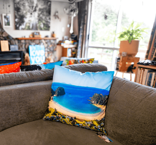 Matapouri Bay & 7 Pohutukawa Cushion Cover - PCK Photography